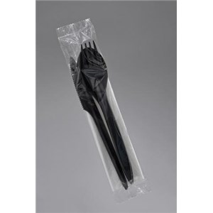 10-Zestaw serwetka, nóż+widelec+łyżka czarne /250