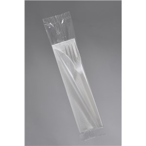 10-Zestaw serwetka + nóż + widelec białe k/350